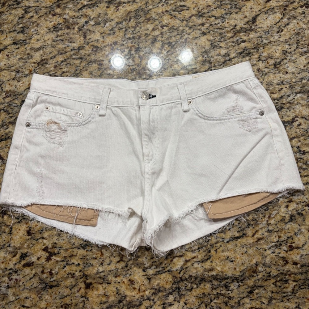 Rag & Bone Jean White Distressed Raw Hem Denim Shorts Size 32 ws